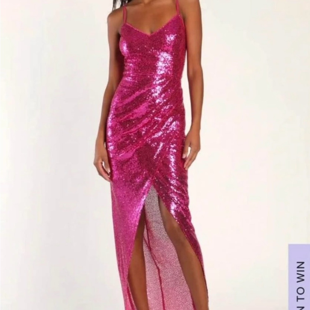 Lulu's Fuchsia Sequin Prom Dress